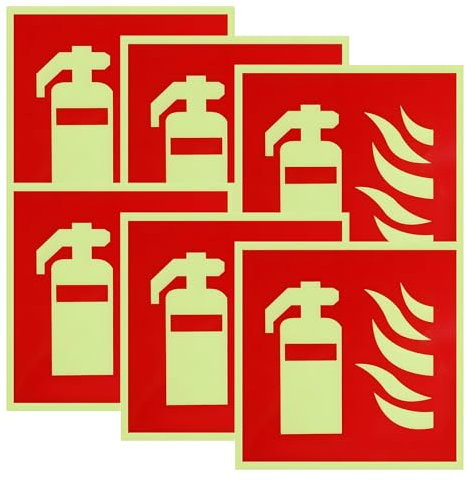 KAIYAYA 6 Piezas Señales de Extintor de Incendios 15 X 15 cm Pvc Luminiscente, Señal Fotoluminiscente Extintor, Adecuado para Exterior e Interior Oficinas en Casa y Sitios Construcción