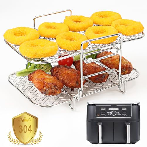 YQL Großes Airfryer Zubehör für Ninja Foodi Max Dual Zone AF400EU/AF400EUCP, Heißluftfritteuse Zubehör, 304 Edelstahl Airfryer Rack, Grillrost Edelstahl für Ninja AF400EU/AF400EUCP