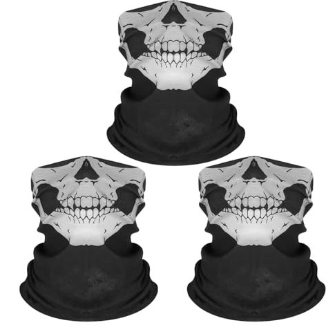 3 Pièces Cache Cou Moto,Bandana Noir Crâne Homme de Masque Tour Homme Foulard Hijab Bandeau Etole Cheveux Cagoule Hiver Mariage Personnalisé Polyvalent Tête Voile ,pour Biker Cyclisme Bandanas écharpe