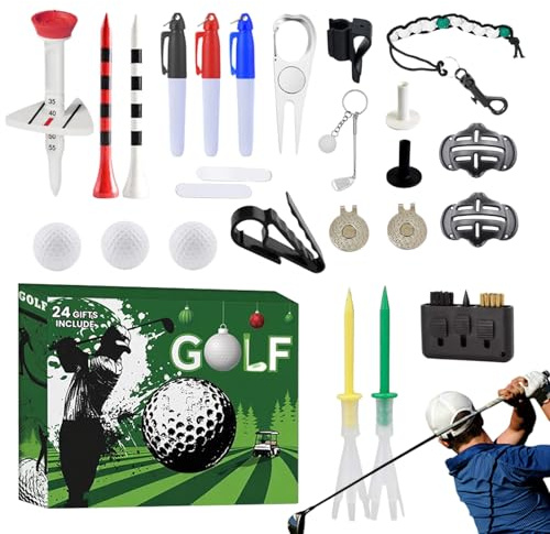 Adventskalender – 24 Weihnachtstage mit Golfbällen und Tees, Sportzubehör mit Ballmarkierung, Geschenk für Vater, Verlobter, Ehemann, Freund, Geburtstag, Party