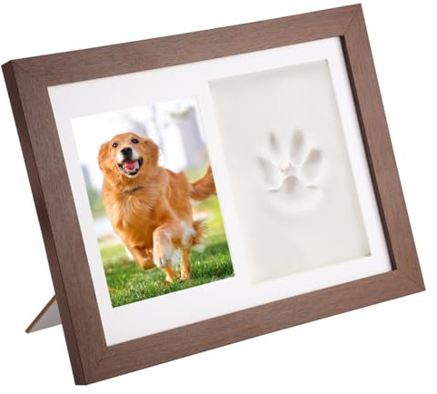 Zykra Pfotenabdruck Set Hund Katze Fotorahmen mit 14 x 10 cm Bilderrahmen | Ton und Holzstock, 3D Holz Bilderrahmen Hundepfoten Abdruck, für Haustiere, Neugeborene und Andenken Geschenk