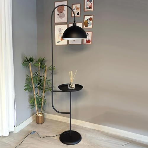 bamyum Gorkiede Metall, Moderne, Stehlampe Wohnzimmer, Schlafzimmer, Kinderzimmer mit E27 Fassung, 30 cm Breit, verstellbarer Lampenschirm, Stehleuchte mit Ablage und Dimmer, Schwarz