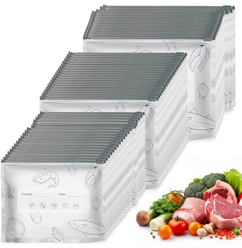 60 sacchetti per congelatore riutilizzabili in pellicola di alluminio con cerniera, sacchetti per alimenti per congelatore e dispensa, sostitutivi per carne, verdure, frutta