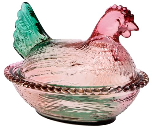 BAODBF Henne auf Nest-Glasschale mit Deckel, Glas-Hühner-Bonbonschale für Snacks, Desserts, Obst, Küche, Arbeitsplatte, Esstisch-Dekoration(Glasierte Farbe)