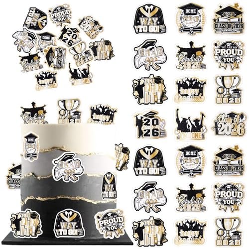 60 Packung Essbare 2026 Graduation Deko 2026 Essbare Abschluss Tortendeko So Proud of You Kuchen Deko You Did It Cupcake Toppers für Abitur 2026 Deko Abschluss Themen Party Kuchen Deko Black Gold