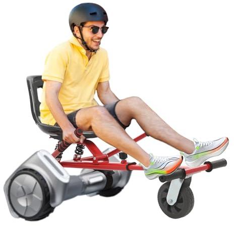 OXYLONTY Verstellbarer Balance Scooter Sitz mit Doppelstoßdämpfer, Sitzaufsatz für 6,5-10 Zoll Hoverboard, Lenkstange mit 360° Rad, Kinder Erwachsene, Rot