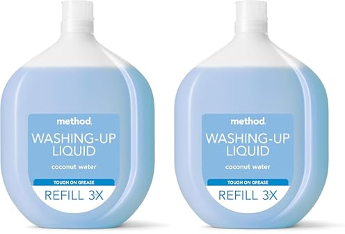 Method Washing Up Liquid Refill, Washing Up Soap, Tough on Grease and Grime, Fresh Coconut Water Scent,1 x 1L (Pack of 2)