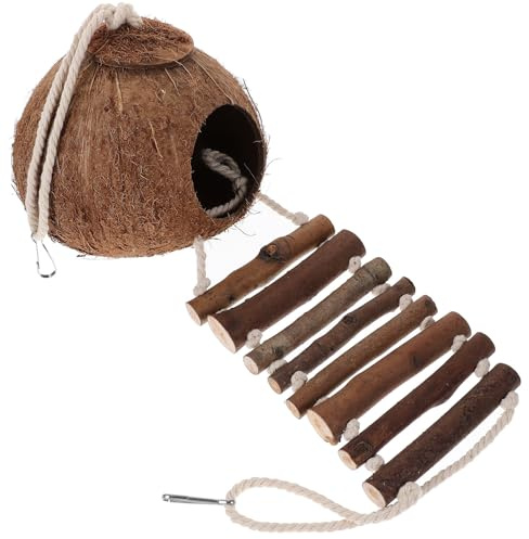 BETOOKY Habitat Suspendu en Bois Marron pour Bernard-l'hermite avec Échelle, Abri Créatif de Coquille, Cachette Résistante, Décor pour Terrarium et Fournitures pour Reptiles