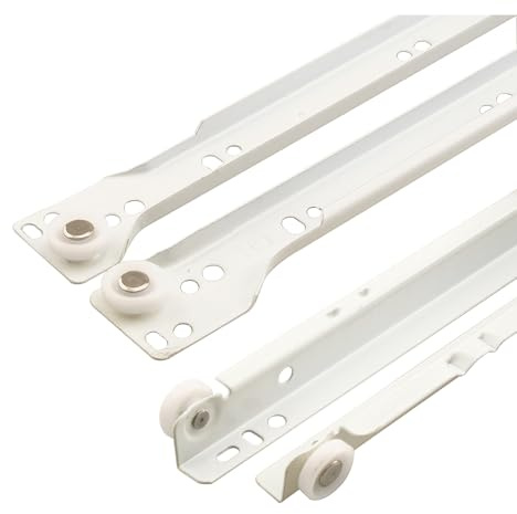 Prime-Line R 7211 Drawer Slide Kit – Replace Drawer Track Hardware – Self-Closing Design –Fits Most Bottom/ Side-Mounted Drawer Systems –17-3/4 In. Steel Tracks, Plastic Wheels, White (1 Pair)