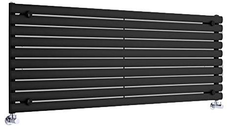 Milano Aruba Black Horizontal Single Oval Panel Radiator - 590mm x 1600mm