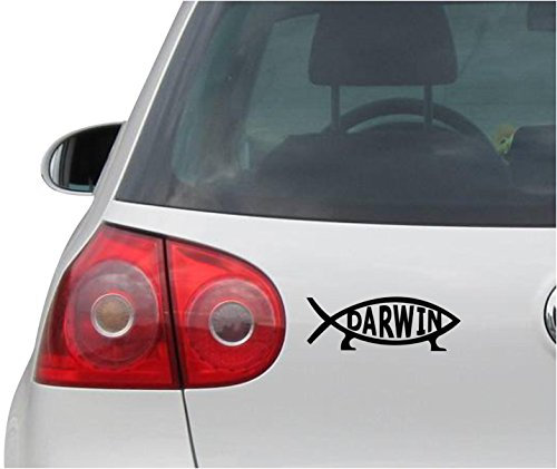 INDIGOS UG Auto Aufkleber Darwin Fish Sign weiß - schwarz - 149mmx53mm - Autoaufkleber - Tuning - Sticker - Heckscheibe - Fahrrad - Motorrad - UV beständig