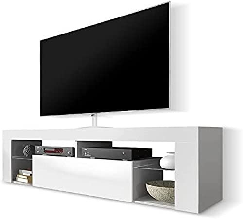 Selsey, Supporto da TV con anta a ribalta (bianco opaco/bianco lucido, 140 cm)