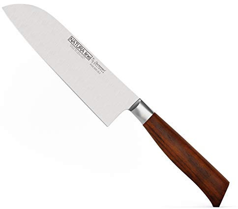 Burgvogel Solingen Natura Line Santokumesser Holzgriff rot satiniert, geschmiedet, 18 cm, sehr scharfes Japanisches Kochmesser rostfrei, Made in Germany, Braun Rot, 18 cm Santokumesser, 6100.906.18.0