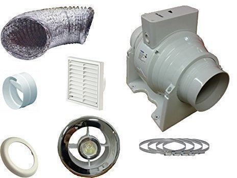 SMF100T Timer Light Inline Extractor Kit 4 100mm Back Draught Shutter LED Bathroom Loft Fan
