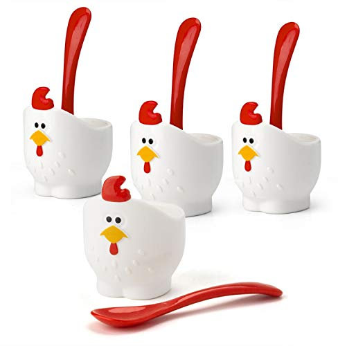 Joie 067742-892775 Set Rooster Doodle Egg Cup with Spoon, Plastic, White