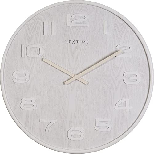 NeXtime Wanduhr WOOD WOOD BIG, rund, aus Holz, Weiß, ø 53 cm