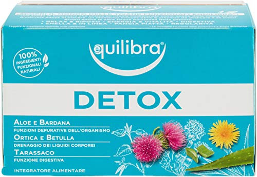 equilibra Integratori Alimentari Tisane, Tisana Detox, 100% Ingredienti Funzionali, Drenante, a Base di Aloe Vera, Ortica, Bardana, Betulla e Tarassaco, Materiali 100% Riciclabili, 15 Filtri
