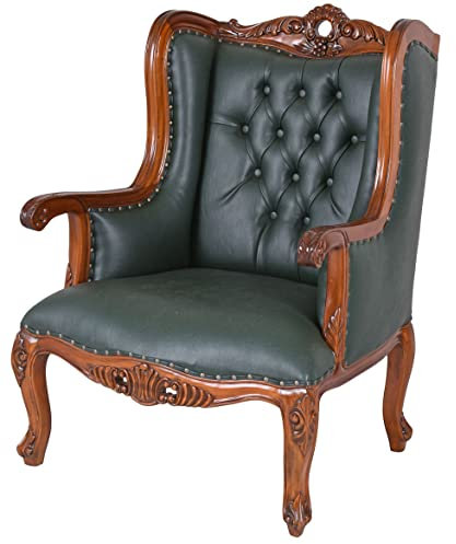 Ohrensessel Chesterfield Ohrenbacken Sessel Mahagoni Kaminsessel Armlehnen Leder Grün Holz mar105 Palazzo Exklusiv