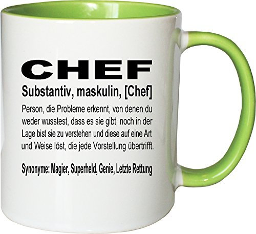 Mister Merchandise Kaffeebecher Tasse Chef Definition Geschenk Gag Job Beruf Arbeit Witzig Spruch Teetasse Becher Weiß-Grün