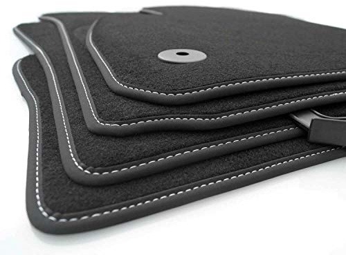 kh Teile Tuning Fußmatten passend für für Passat B8 Premium Qualität Velours Autoteppich 4-teilig schwarz Ziernaht weiß