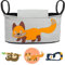 GLÜCKSWOLKE Kinderwagen Organizer - 12 Motive, Kinderwagentasche verschließbar, Kinder Buggy Tasche mit Feuchttuchspender, Aufbewahrungstasche, Baby Zubehör mit Fuchs (Willi Wildfuchs, Grau)