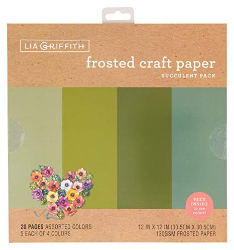 Lia Griffith PLG41105 Mattiertes Bastelpapier, Papier, Sukkulenten-Farbpaket, 12 x 12, 20 stück