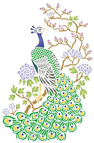 Schablone, orientalisch, Pfau, 16,51 x 25,40 cm (S) – Stencil Company Original Chinesischer Japanischer asiatischer Pfau Vogel und Blütenbaum