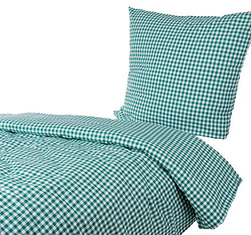 Hans-Textil-Shop Bettwäsche Karo 1x1 cm Baumwolle - Reißverschluss, Kariert, Karomuster, Landhaus, Bettbezug (Grün, 140x200 70x90 cm)