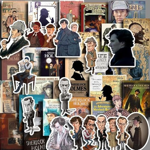 40 Sherlock Holmes Aufkleber | Sherlock Holmes Wasserfeste Vinyl Aufkleber für Wasserflaschen, Laptop, Auto, Fahrrad, Motorrad, Kühlschrank, Gepäck, Tassen, Computer, Handy, Schrank