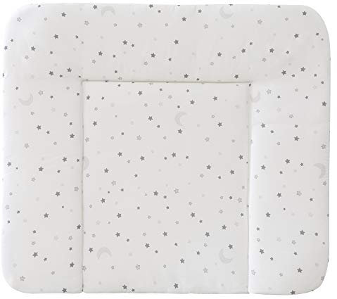 roba Wickelauflage Sternenzauber grau - Baby Wickelunterlage 85 x 75 cm - PU beschichtet - Wickeltischauflage abwischbar - Weiß