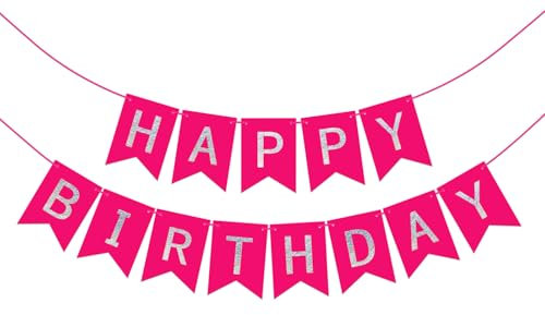 bng-bng Happy Birthday Banner For Girls Women Hot Pink Large Hanging Garland Birthday Bunting Party Decoration For Girls Women Baby Shower Photo Backdrop Pink Party Supplies
