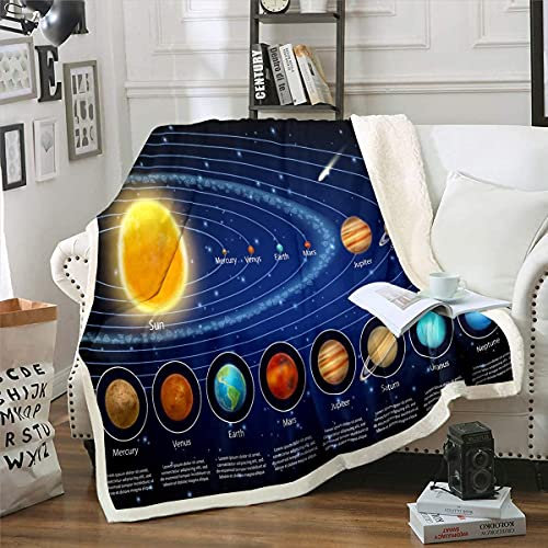 Homemissing Sonnensystem Kuscheldecke Galaxis Weltraum Decke 150x200cm Kinder Jungen Mädchen Universum Planeten Flanell Fleecedecken und Super Weich Astronomie Wohndecke für Schlafsofa Couch