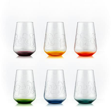 Crystalex Wassergläser Longdrinks Kristallgläser Sandra Gravur mehrfarbig 380 ml 6er Set Bohemia