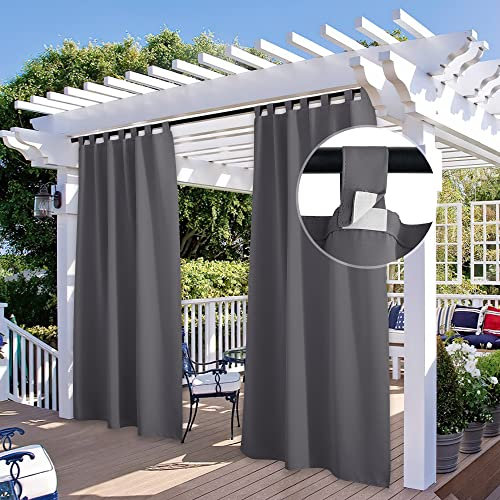 StangH 2 Panels Grey Outdoor Curtains for Patio Clearance - Detachable Top Blackout Curtains for Outside Dining Shower, Waterproof Vertical Blinds for Pergola Arbor Lanai, W52 x L108