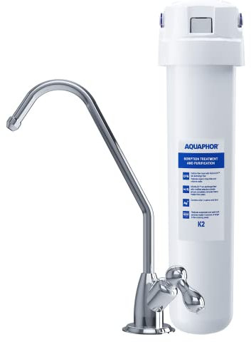 AQUAPHOR Crystal Solo Trinkwasserfilter mit K2 Kartusche gegen Chlor, Pestizide, Schwermetalle, Bakterien und organische Verunreinigungen bis 3 Mikron