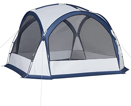 Outsunny Carpa Portátil para 6-8 Personas Carpa de Camping con 4 Mosquiteros Gancho y Bolsa de Transporte Anti-UV para Pescar Senderismo 350x350x230 cm Blanco y Azul