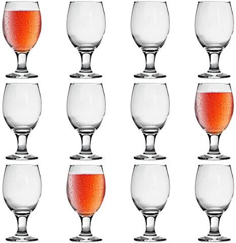 LAV 12x Clear 400ml Misket Craft Beer Glasses - Large Tulip Shaped Lager Ale Cider Drinking Pint Glass Goblet Cup Set with Stem