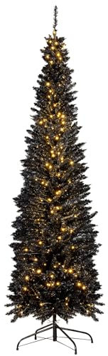 Christmas Tree World | 8ft Artificial Pre-lit Black Italian Pencilimo | Bushy and Luxury Quality PVC Tips | Easy to Assemble and Take Down | 82cm Diameter