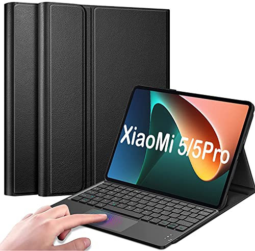 QYiiD Tastatur Hülle für Xiaomi Pad 5 / Mi Pad 5 Pro 11 2021, Leichte Schutzhülle mit Magnetisch Abnehmbarer QWERTZ Kabelloser Tastatur für Xiaomi Mi Pad 5/5 Pro, Schwarz