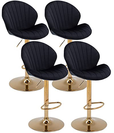 chairus 4er Set Drehbarer Barhocker aus Samt Hohe Hocker Höhenverstellbar Barstuhl Ohne Arme Küchenstühle mit Fußstütze (Schwarz(Samt)-4)