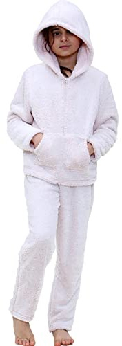 A2Z 4 Kids Girls Boys Plain Thick Pile Pyjamas Extra Soft Loungewear Trendy Fashion Zipped Top Thick Pile Fleece Nightwear Hooded PJS Outfit Sets Age 5 6 7 8 9 10 11 12 13 Years