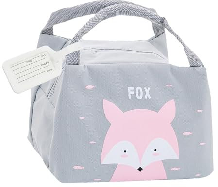 Sac Isotherme Repas Enfant Fille, Sac à Lunch Isolé, Panier Repas Enfant, Grande Capacité Lunch Bag, Sac à Lunch Enfants, Avec 1 Etiquettes Pour Bagage, Avec Etiquettes Pour Bagages et De Voyage, Gris