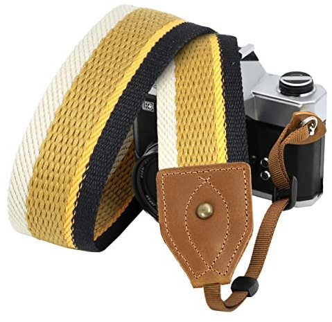 Padwa Lifestyle Kameragurt - 2 Breite Verrückte Pferd Kuhfell Kopf Kameragurte, Reine Baumwolle Gewebte Verstellbare Schulter-Nacken-Gurt für DSLR-Kameras, Großes Geschenk für Fotografen