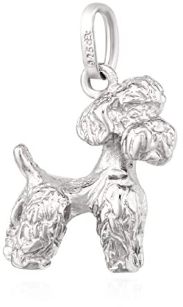NKlaus Kettenanhänger Pudel mit Schlaufe 925 Silber rhodiniert Hund Silberanhänger matt 13742