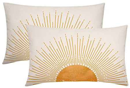aportt Sun Sunrise Sunshine Lendenkissenbezüge, 30,5 x 50,8 cm, Sonnenuntergang, Boho, abstrakt, rechteckig, senfgelb, Bohemian-Dekokissen, 2er-Set, Strandzimmer-Dekoration, ästhetisch für Couch,