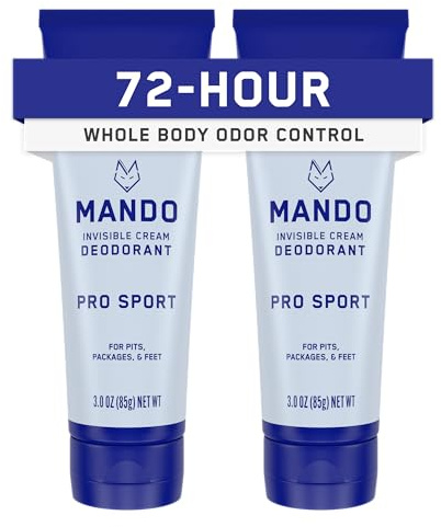 Mando Whole Body Deodorant For Men - Invisible Cream - 72 Hour Odor Control - Aluminum Free, Baking Soda Free, Skin Safe - 3 ounce (Pack of 2) - Pro Sport
