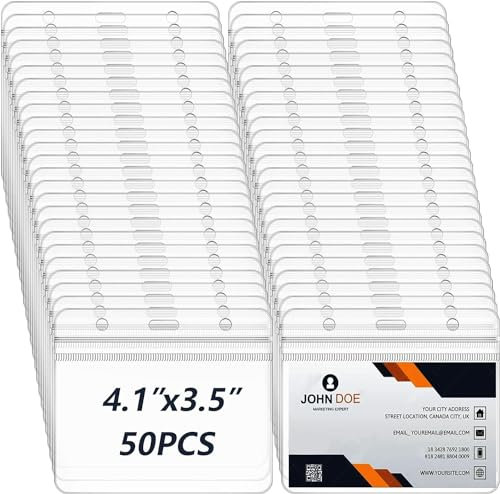 xinfedi Porta Badge Trasparente, 50 Pezzi Porta Tesserino Orizzontali in Plastica, Porta Cartellino Lavoro per Ufficio, Scuola e Conferenze, Evento