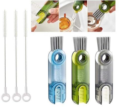 LAQWYNKB 3 Piezas Cepillo, 3 Piezas Cepillos de Paja, Cepillo de Limpieza Multifuncional para Botellas de Agua, Herramientas de Limpieza multifuncionales para cocinas domésticas para Tapas de Taza