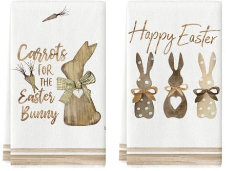 Artoid Mode Karotten Kaninchen Hasen Frohe Ostern Küchentücher Geschirrtücher, 42x65 cm Happy Easter Saisonale Frühling Dekoration Handtücher 2er Set