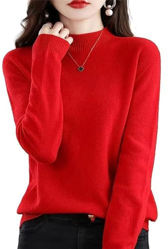 ADovz 100 % Kaschmir, langärmelig, Rundhalsausschnitt, weich, warm, Strickpullover, Kaschmirpullover für Damen, rot, XL